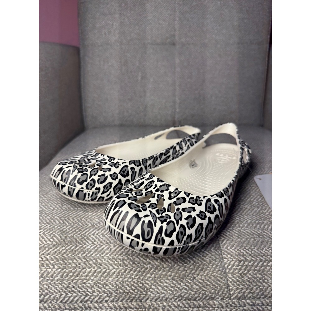 Crocs Thea Leopard Flats Oyster Black Animal Print Slingback Shoes W10 NEW